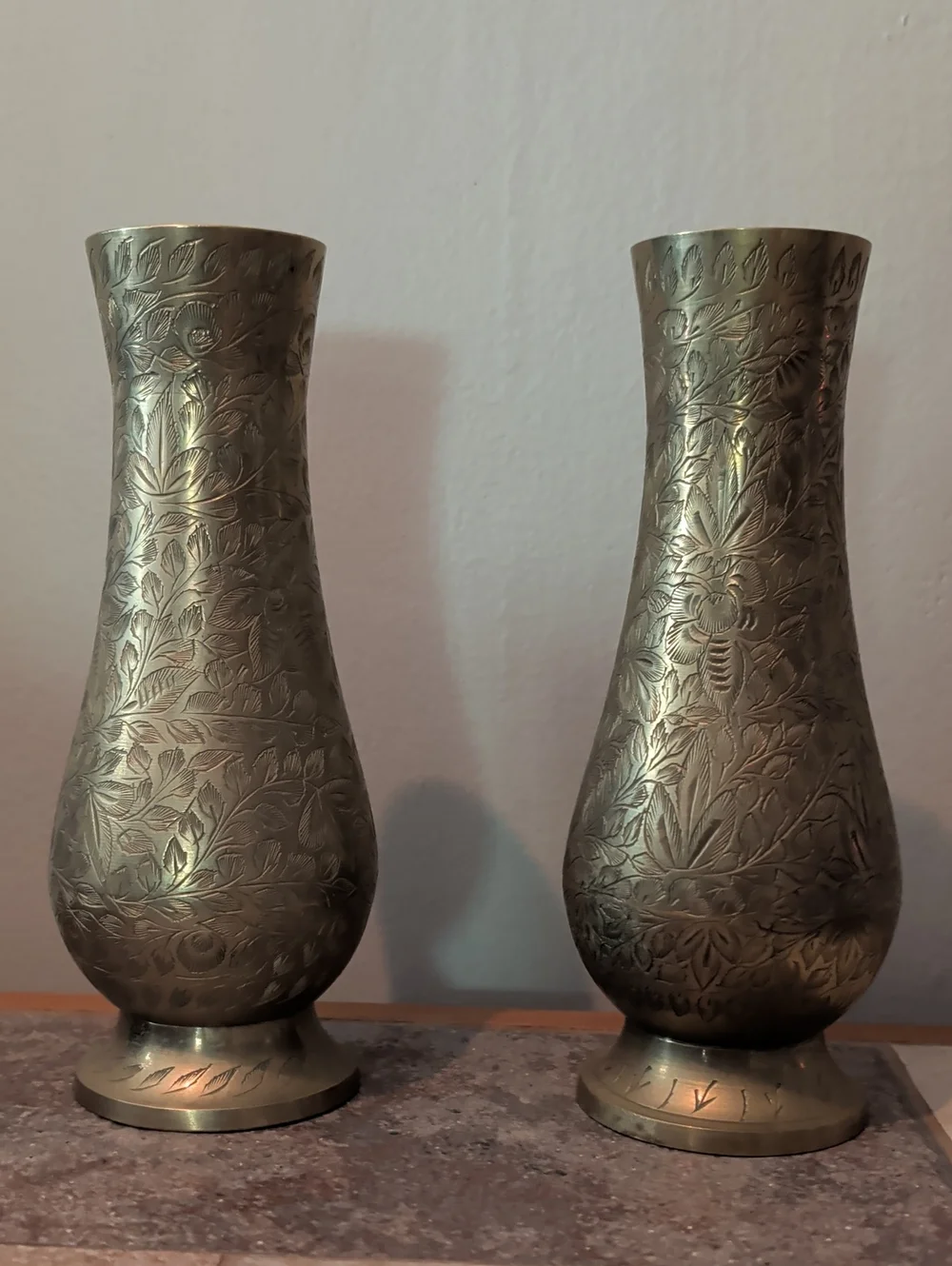 Engraved Solid Brass Floral Decorative Vase (Set of 2) Palace India 36